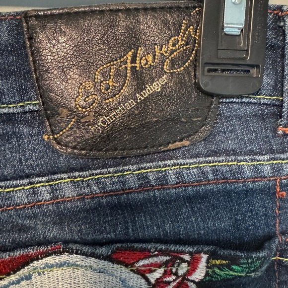 Ed Hardy Jeans Size 31 Embellished Skull & Rose Embroidered Denim Y2K - Picture 10 of 12